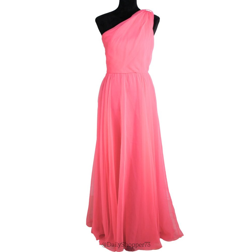 Vintage Jack Bryan Women's Coral Pink Chiffon One-Shoulder A-Line Gown